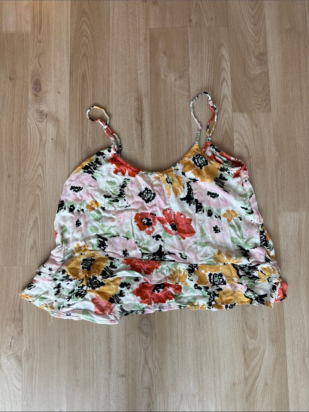 Volcom Floral Ruffle Hem Camisole - White with Pink, Yellow, Red